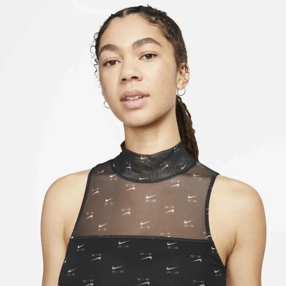 Nike Air Mock Neck All-Over Print Bodysuit Black Mesh Women’s Size M DV8243-010